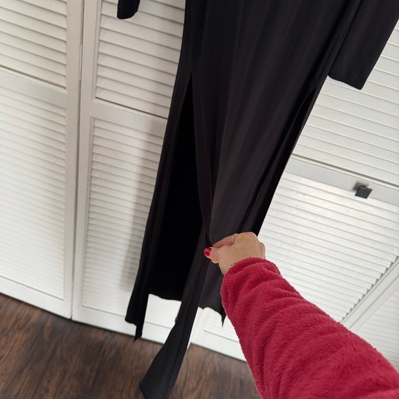 Travis Taddeo Amy maxi black dress long sleeve side slits sexy fitted medium - Picture 13 of 15